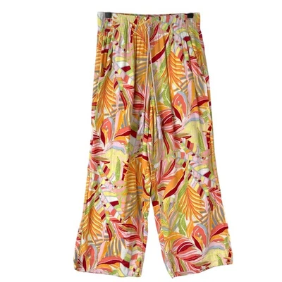 C&C California Wide Leg Pants Womens S Multicolor Tropical Floral Linen Blend - Image 1 of 4