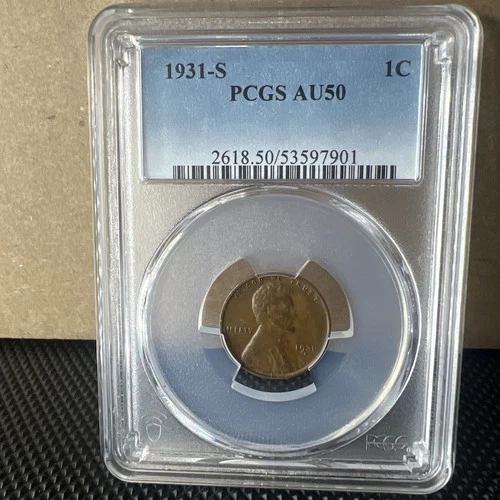 1931-S Wheat Penny, PCGS Graded AU 50, Beautiful Key Date Wheat Cent