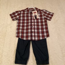 Boys Wrangler Classic Fit Plaid Button Front Short Sleeve Shirt W/ Pants Outfit