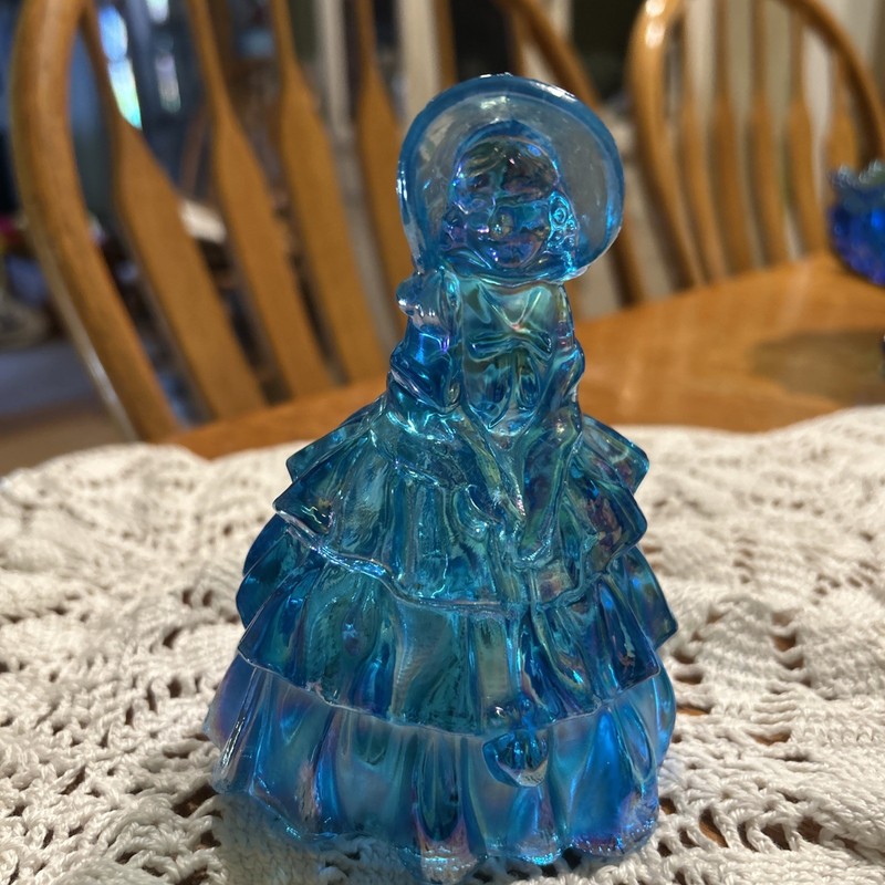 Vintage Blue Iridescent Carnival Glass Wheaton Southern Belle Figurine 5 1/4"EC 