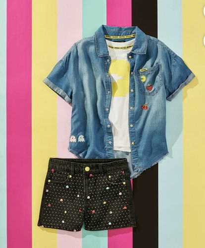 Justice Girl’s Pac-Man Denim Jean Shorts Size M 10 80s Embellished New - Picture 6 of 6