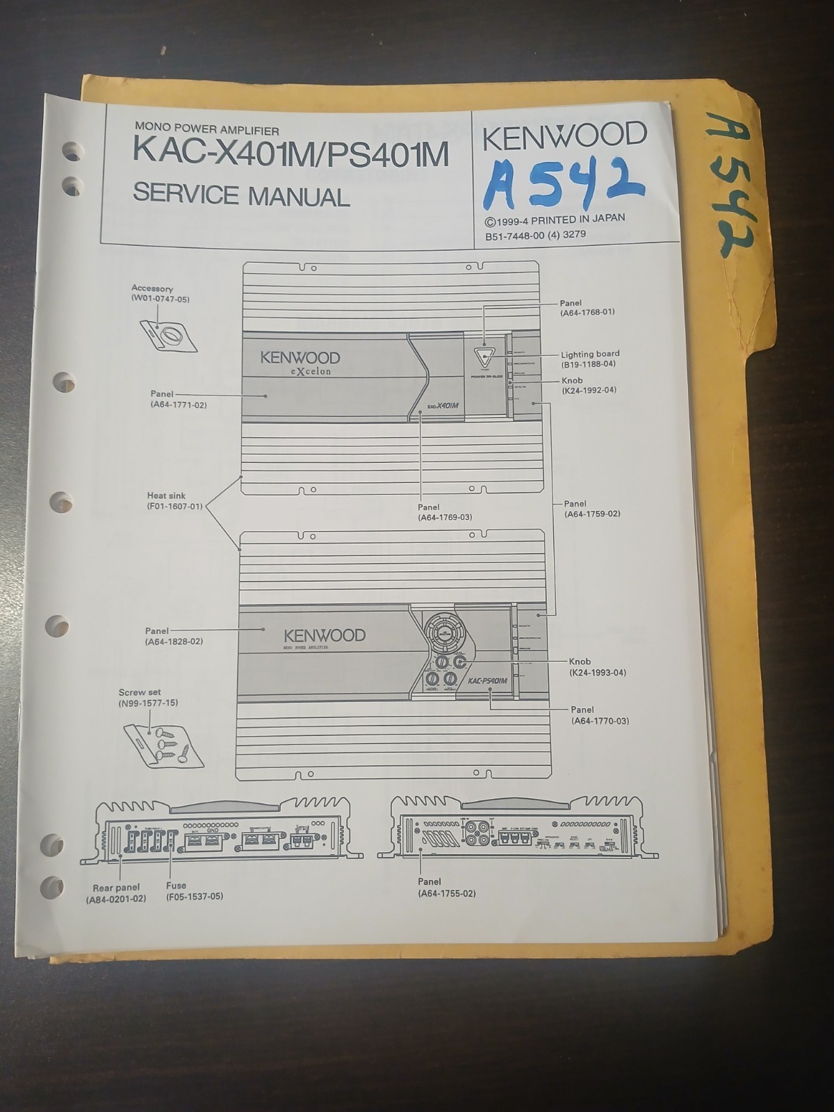 Kenwood KAC-X401M/PS401M Service Manual Original Repair Book Mono Power Amp