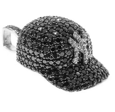 2.23Ct Round Lab Created Black Diamond Hip Hop Cap Pendant 14K White Gold Plated