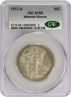 1917-D Walking Liberty Silver Half Dollar Obverse AU58 CACG