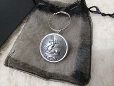 Vintage Hertfordshire Fire Brigade Tunic Button Keyring. Hand made in the UK.