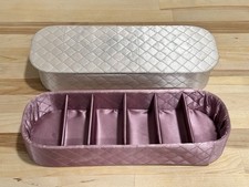 2 Pc Quilted Pink/Ivory Satin Vanity Box Gloves Hankie Hosiery Scarf Vintage MCM