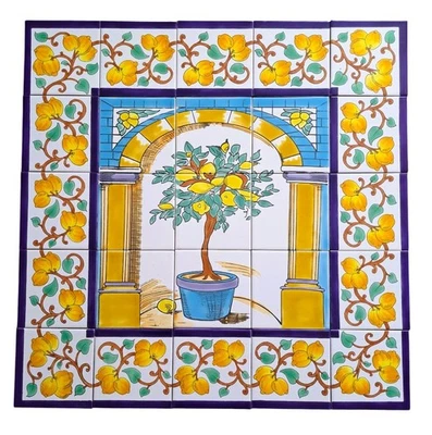Carreau Mural Intérieur Mosaïque Citronier 75x75 Fait Main Brillant Art Déco - Photo 1/4