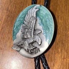SOARING EAGLE BLUE STONE BOLO VINTAGE 1987 W/string Siskiyou Buckle Co. Pewter
