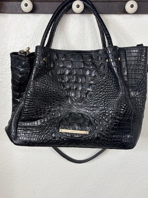 BRAHMIN Small Mallory Black Melbourne Croc-Embossed Leather Tote Bag Purse