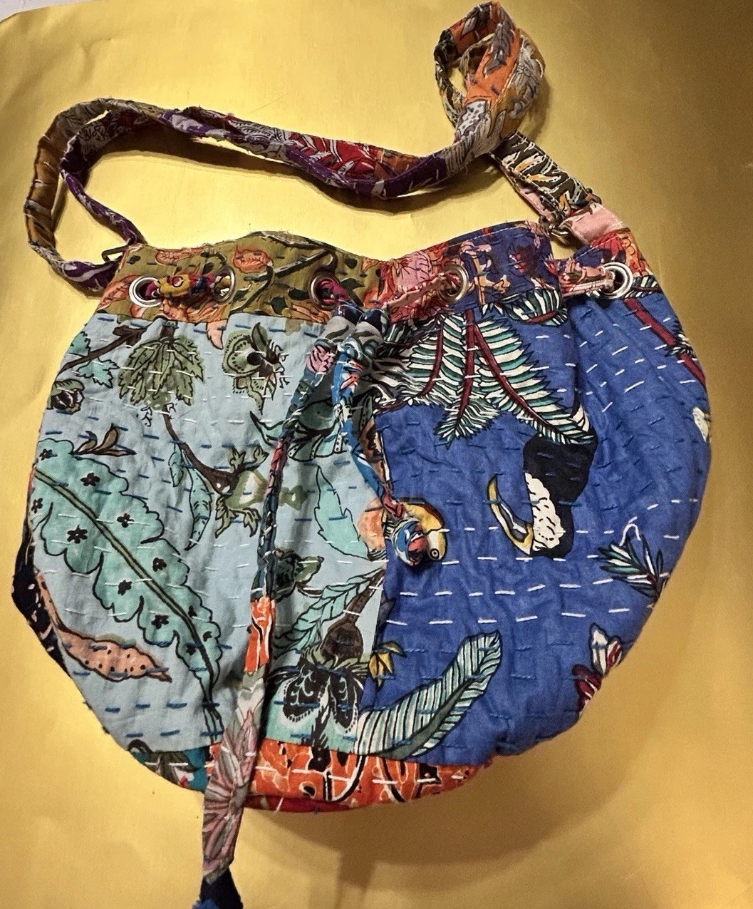 World Market Multi Cotton Patchwork Drawstring Bu… - image 1