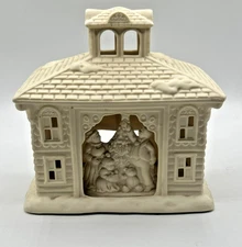 Vtg Partylite Victorian Manor Christmas Candle Tealight House in Bisque P0291
