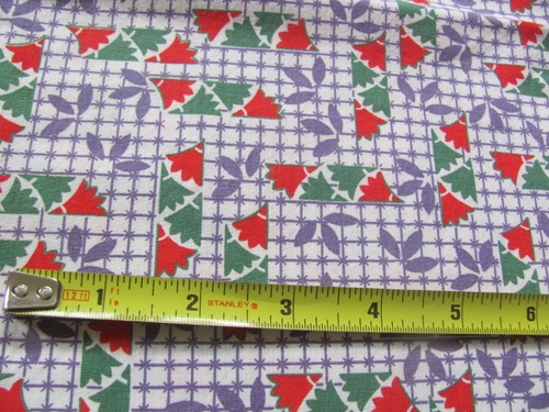Vintage red green purple abstract  floral quilting weight cotton 35 inches wide