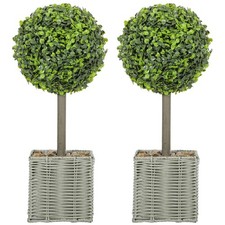 Set of 2 Decorative Artificial Plants, 50cm Faux Boxwood Topiary Balls with Wove