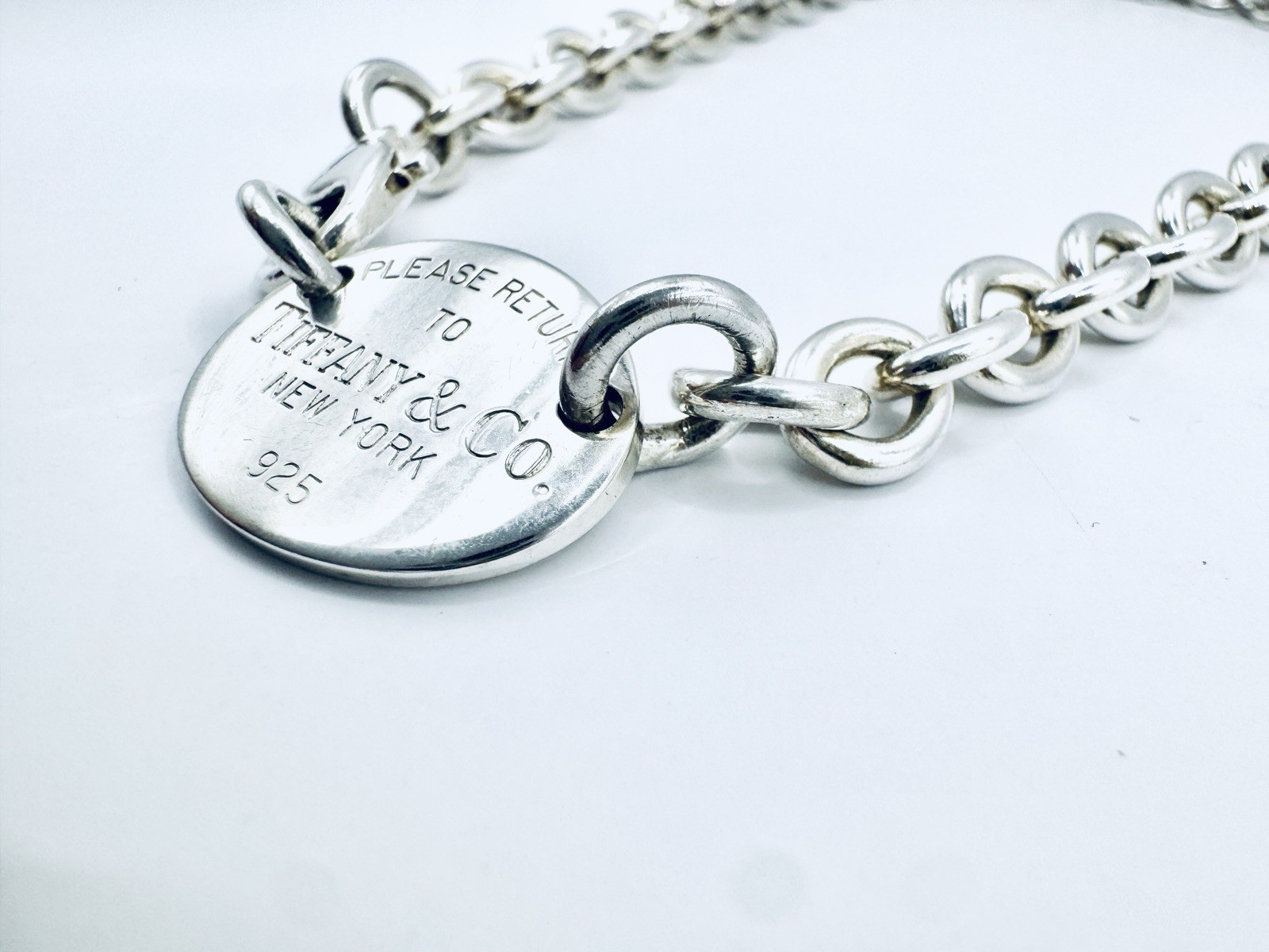 Tiffany & Co. Sterling Silver "Return to" Oval Charm Necklace w/ Lobster Clasp