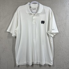 Under Armour Notre Dame Polo Shirt Mens XL Loose Fit Heat Gear White Golf