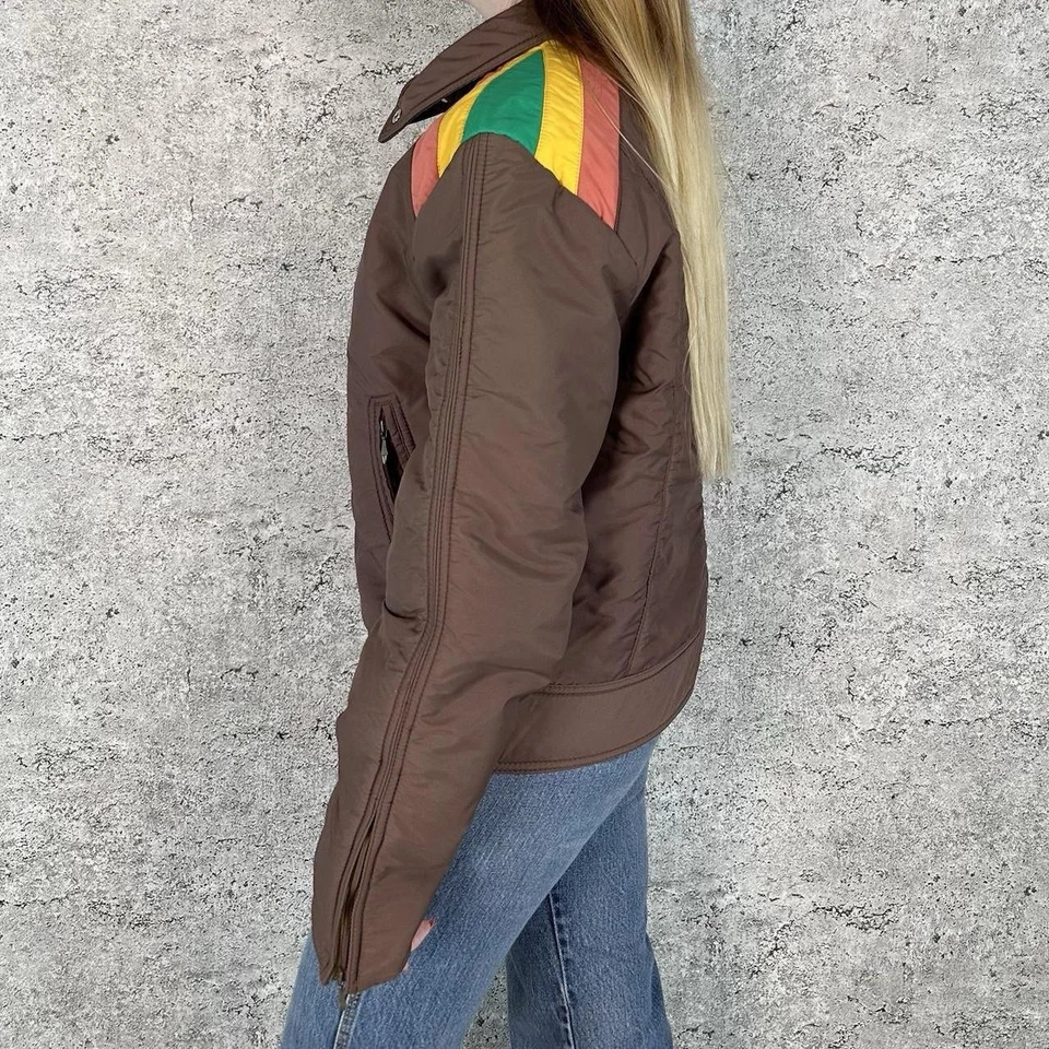 Abrigo chaqueta de esquí acolchada a rayas arco iris SKYR vintage años 70 Foto 2 de 4