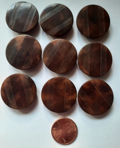 Vintage Tagua Nut Vegetable Ivory Patterned Buttons 9 Pcs