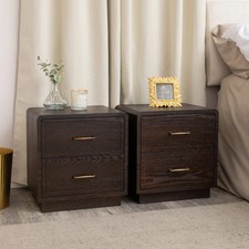Pair of Dark Wood 2 Drawer Bedside Tables - Kingsley Range