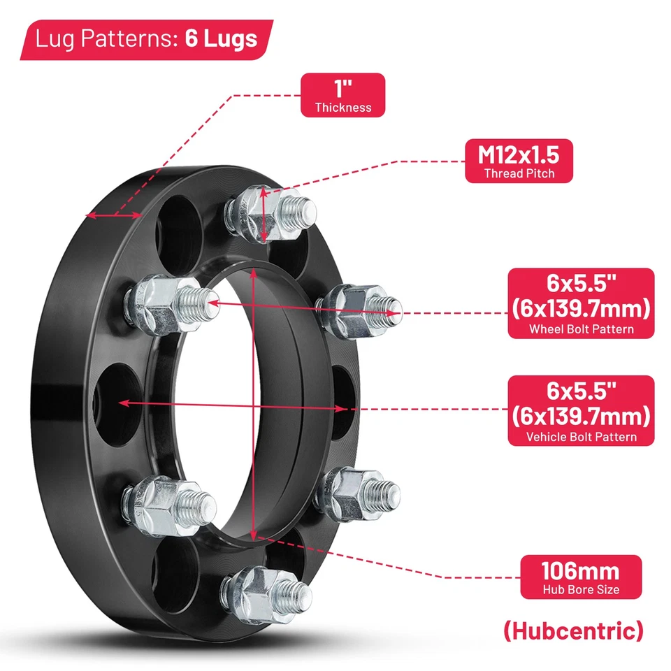 (4) 1 Inch Hubcentric Wheel Spacers 6x5.5 For Toyota 4Runner FJ Cruiser Sequoia - Image 2 of 4