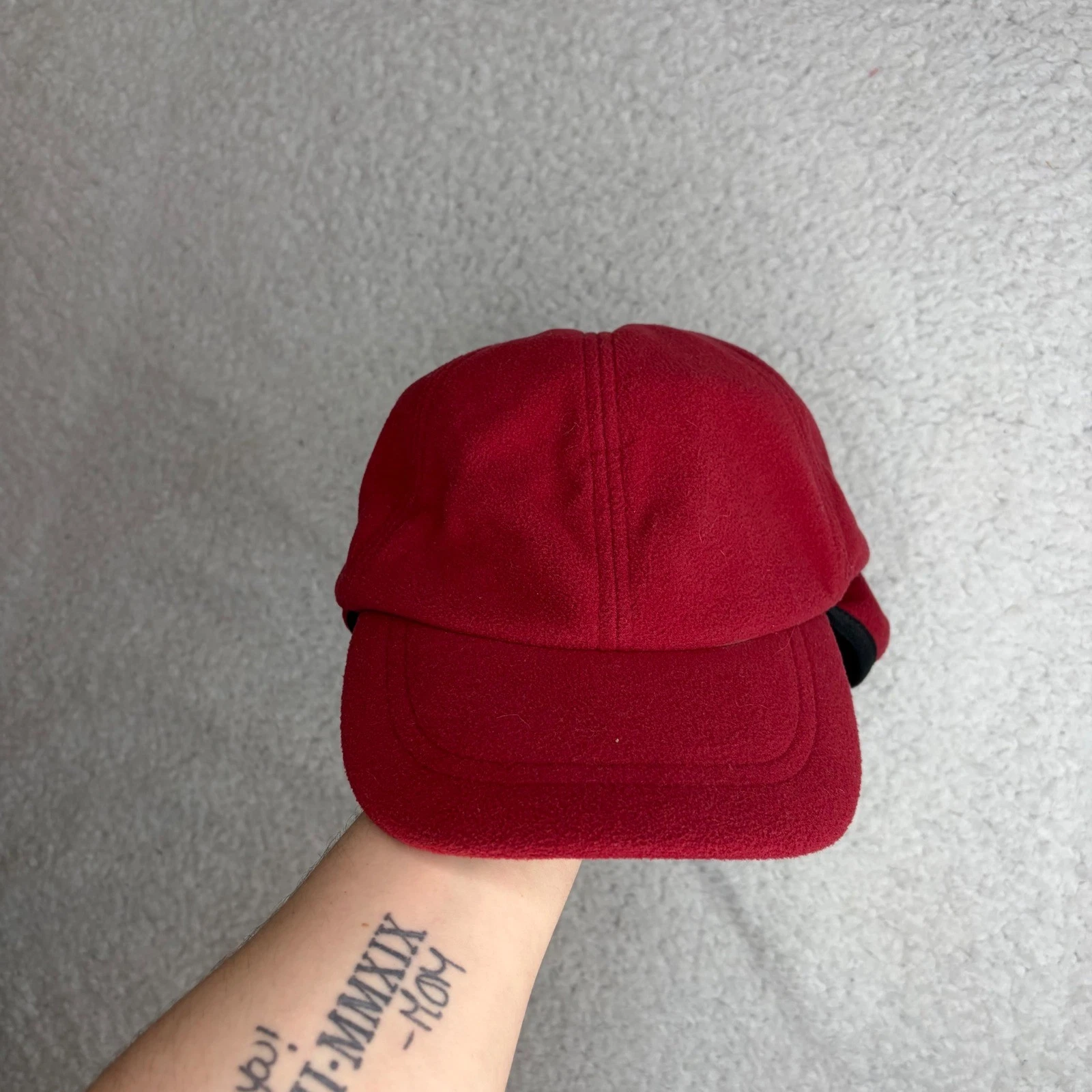 LL Bean Polartec Fleece Hat Mens L/XL Red Strapback Baseball Cap 229552