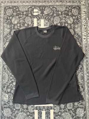 Stussy Thermal Long Sleeve Shirt Black Waffle Knit L Basic Stock