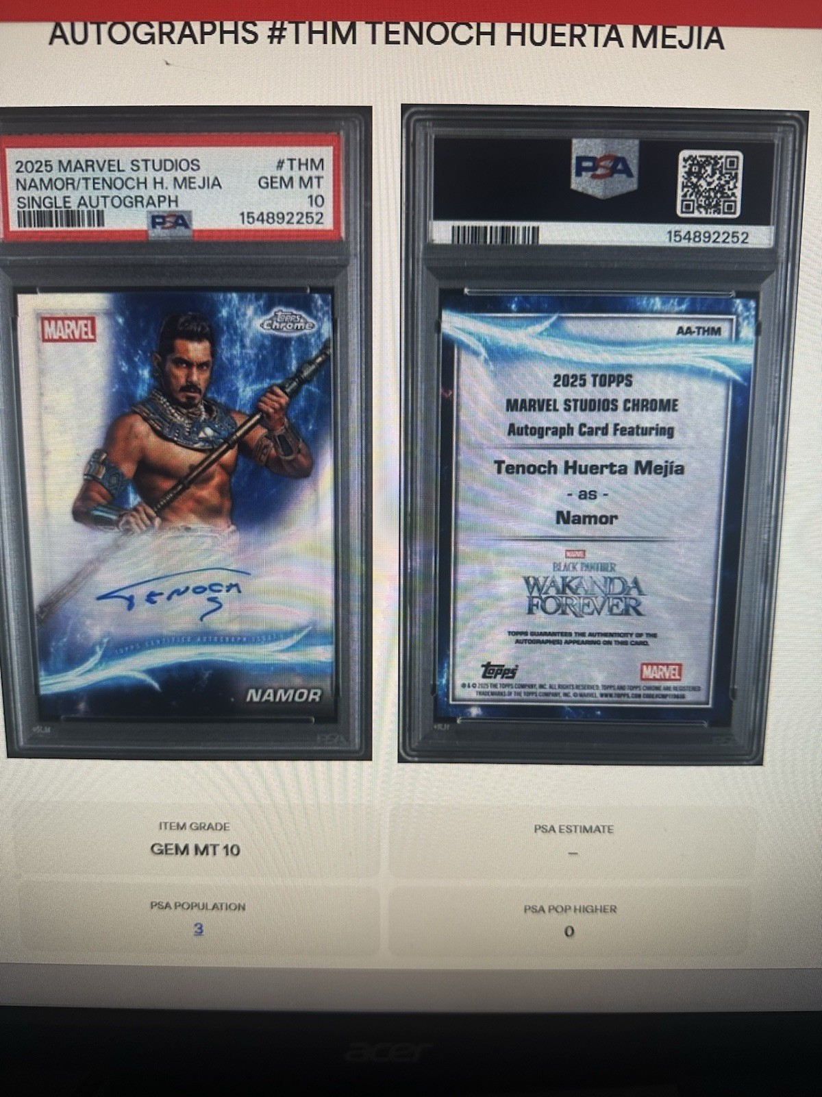 2025 Topps Marvel Chrome Namor Tenoch Huerta Mejia Auto PSA 10 💥 POP 3  view 3