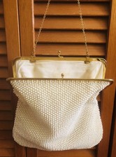 Corde Bead Vintage 1950  s Clutch Cream Bag Purse Evening Dinner Party Formal