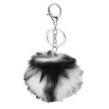 Black and White Pom Pom Keychain 8cm Soft Cute Fluffy Ball Key Ring for Handbags
