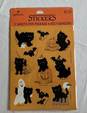VTG Halloween 1989 NEW Sealed Package Hallmark Variety Stickers FUZZY Black Cats