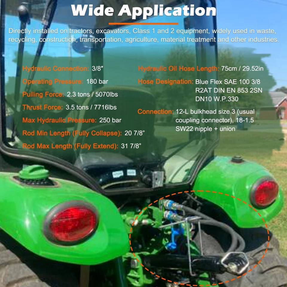 Hydraulic Top Link Cat. 1-1 with Locking Block 20 7/8” - 31 7/8” with 2 x Hose - image 4 of 4