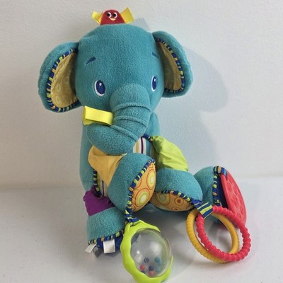 Bright Starts ELEPHANT Teal Soft Rattle Sensory Plush Crinkle Rings Teether