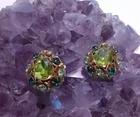 Vintage Antique Signed Miriam Haskell Earrings Rare 1950s Green Gold Retro
