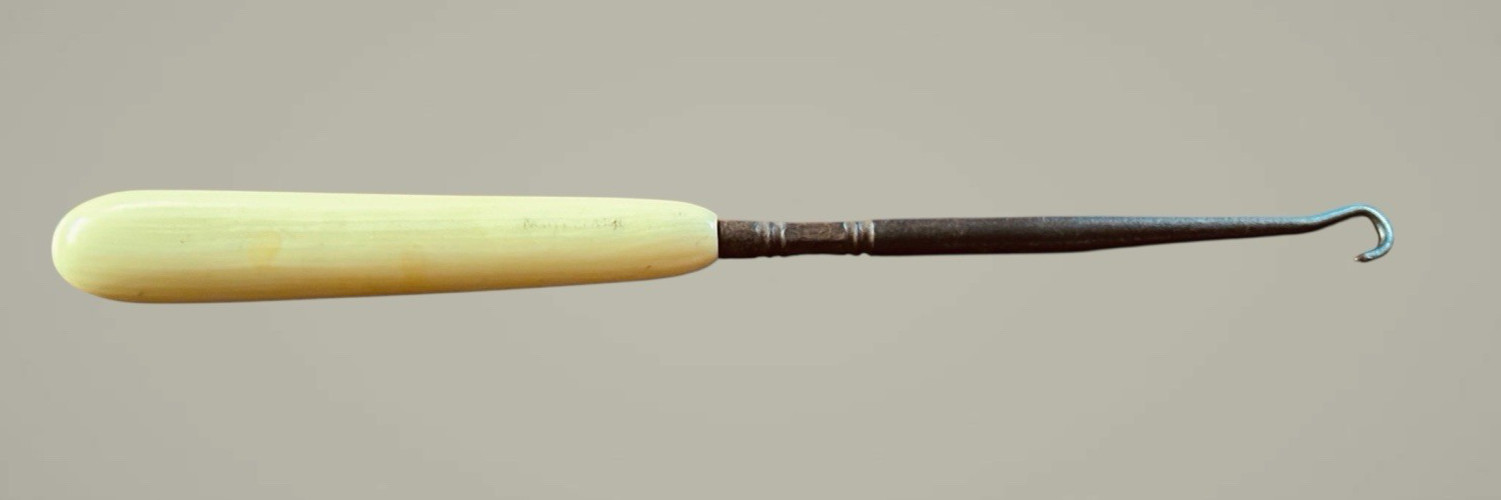 Vintage Parisian Ivory Bovine Bone Corset, Button, Boot, Shoe Lacing Hook 7.75"