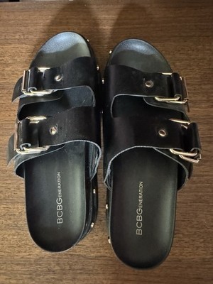 BCBGeneration Bamba Women's Slip on Studded Slide Platform Sandals Black 8 1/2