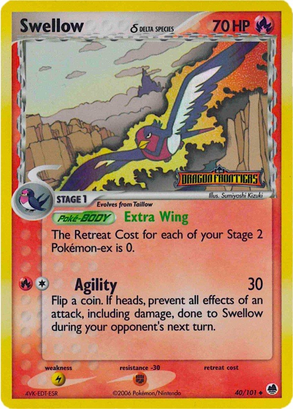 Swellow (Delta Species) 40/101 Reverse Holo EX Dragon Frontiers Pokémon Card NM