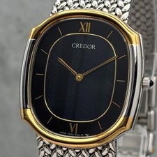 SEIKO 7770-5141 CREDOR 18KT Black Dial Watch Date Dress Quartz Men's From Japan