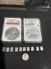 Lot Of 2 Silver Eagles 2006, 2011 NGC 69. 10-1 Gram Silvers, 1 Pre 1964 Dime