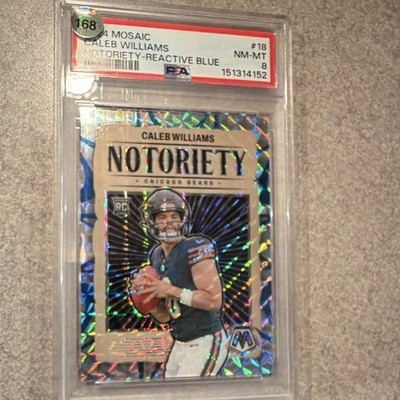 Panini 2024 Mosaic Caleb Williams Bears Notoriety #18 Reactive Blue /99 RC PSA 8