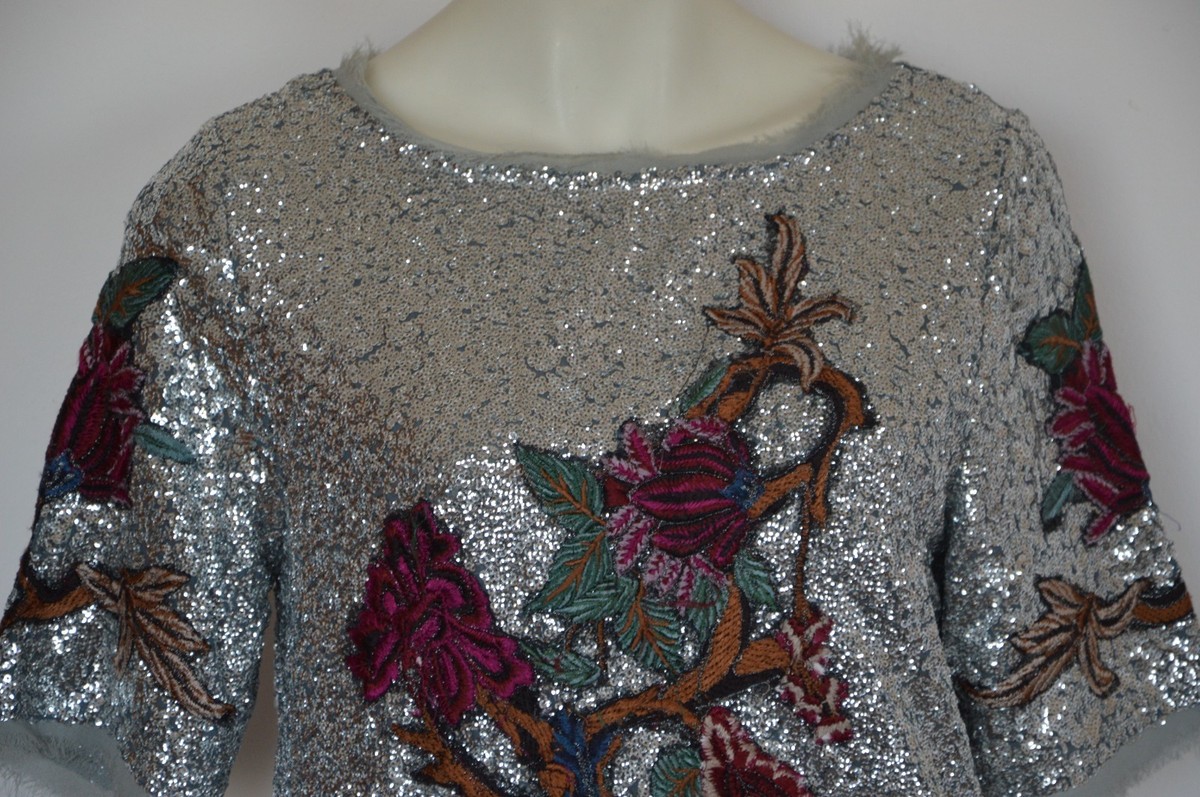 Zara Alexis Rose Schitts Creek Silver Sequin Floral Mini Embroidered dress  XS | eBay