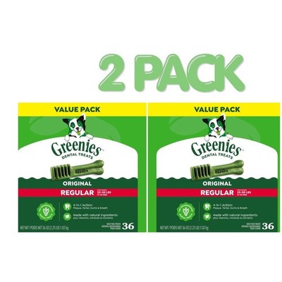 2 PACK - Greenies Original Regular Natural Dental Dog Treats -36 Ct