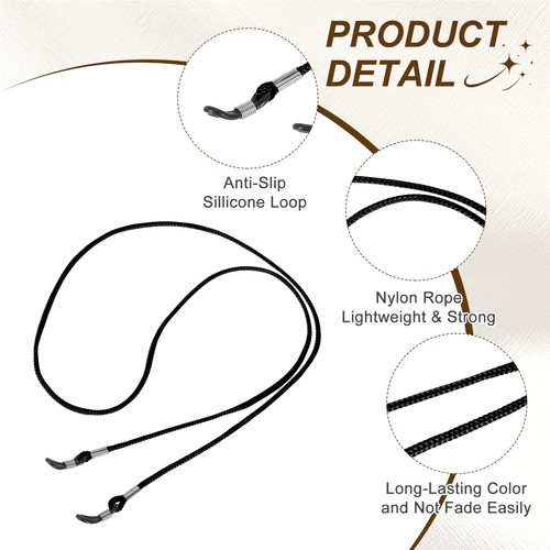 12 Pcs Nylon Eyeglass Strap Braided, 28 Inch Eyeglass Lanyard Strap, Black - Picture 3 of 7