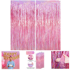 Laser Pink Tinsel Foil Fringe Curtains 2 Pack 3.28 ft x 6.56 ft Fade Resistant
