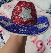 New Women's July 4th Cowgirl Rhinestone Embellished Hat One Size Fits Most USA