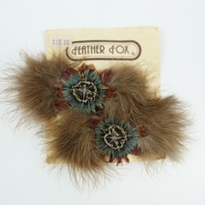 FEATHER FOX Vintage Feather Hair Clips Barrette Pin Set Brown Green Blue Red