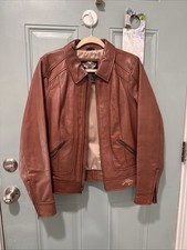 Ladies Leather Harley Davidson Brown Jacket Size Large Excellent Condition