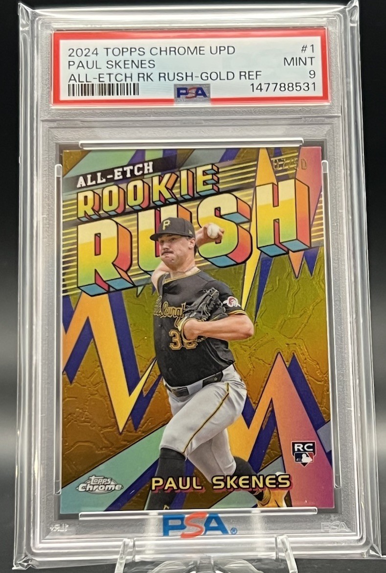 2024 Topps Chrome Paul Skenes #1 All Etch Rk Rush Gold Refractor /50! PSA 9!