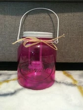 Jardin Pink Glass Mason Jar Tea Light Candle Holders Lantern "Grow With Love"
