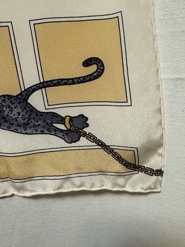 GANT GAITHER Vintage Silk Scarf Hand Rolled Black Leopard Yellow Ivory Chain - Picture 6 of 11