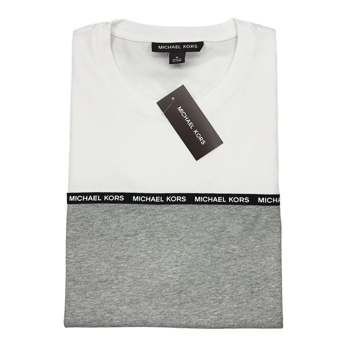 MSRP $59.99 NWT MICHAEL KORS MEN'S WHITE GRAY CREW NECK SHORT SLEEVE T SHIRT M