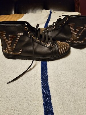 Louis Vuitton women Stella high top LV logo studded leather boot